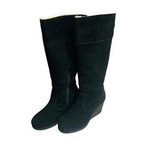 Bjorndal Lyndall Black Wedge Knee High Boots Size 6.5 Suede Leather 122012 Women
